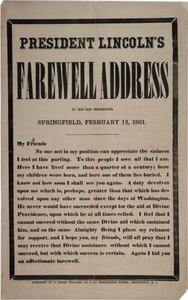 Presidentti Lincolnin jäähyväispuhe vanhoille naapureilleen, Springfield, 12. helmikuuta 1861