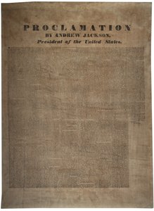 Yhdysvaltain presidentin Andrew Jacksonin (1767-1845) julistus 10. joulukuuta 1832