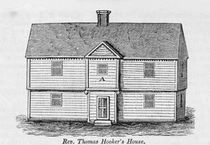 Pastori Thomas Hookerin talo, "Connecticut Historical Collections" -kokoelmasta, John Warner Barber, 1856 tekijältä American School