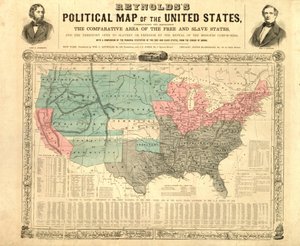 Reynoldssin poliittinen kartta Yhdysvalloissa, n. 1850 tekijältä American School