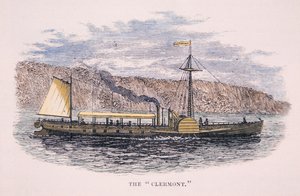 Robert Fultonin (1765-1815) Clermont-höyrylaiva Hudson-joella, New Yorkissa