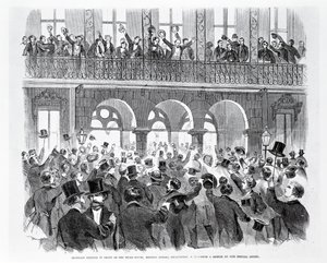 Secession Meeting in Front of the Mills House, Meeting Street, Charleston, South Carolina, n. 1860 (kaiverrus) (m/v kuva) tekijältä American School