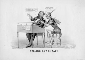 Myydään loppuun halvalla!, julkaisija Currier & Ives, New York, n. 1870 tekijältä American School