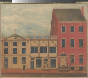 Duncan Phyfen kauppa ja varasto Fulton Streetillä New Yorkissa, n. 1817-1820 (akvarelli, tussi ja guassi valkoiselle paperille) tekijältä American School
