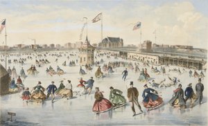 Luistelu Union Pondilla, pub. 1863 (väri litho) tekijältä American School