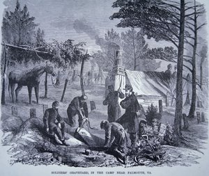 Sotilaiden hautausmaa leirillä lähellä Falmouthia, Virginiassa (litho) tekijältä American School
