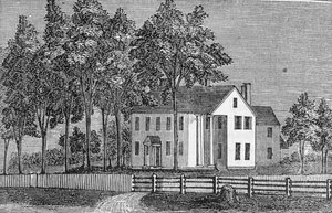 Lounaisnäkymä Judge Ellsworthin talosta, "Connecticut Historical Collections" -kokoelmasta, John Warner Barber, 1856 (kaiverrus) tekijältä American School