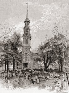 Pyhän Paavalin kirkko, New York, 1800-luvulla, vuodelta 1884, The Century Illustrated Monthly Magazine (kaiverrus). tekijältä American School