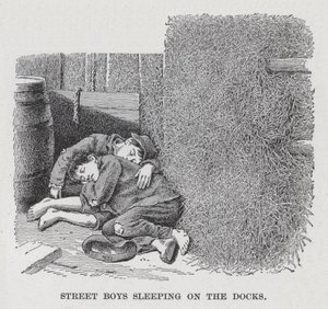 Street Boys nukkumassa Docksissa (litho) tekijältä American School