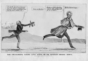 Alirahastonhoitajat ottavat pitkiä askelia tai, Taikuri hajosi, julkaisija H R Robinson, New York, 1838