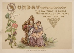 Sunnuntai, päivä, joka on siunattu taivaallisella rauhalla ja levolla (chromolitho). tekijältä American School