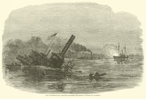 Konfederaation Ram Albemarle hyökkää liittovaltion tykkiveneitä vastaan Plymouthin edustalla lokakuussa 1864 tekijältä American School