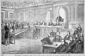 Presidentti Johnsonin viraltapano vuonna 1868, kuva "Frank Leslien sanomalehdestä", 28. maaliskuuta 1868 (litho) tekijältä American School