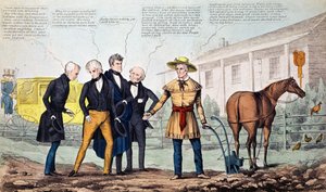 North Bend Farmer and His Visitors, karikatyyri julkaissut H.R. Robinson, n.1840-42 tekijältä American School