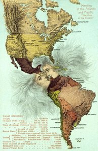 Panaman kanava, Tyynenmeren ja Atlantin valtameret suutelevat (väri litho) tekijältä American School