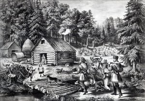 Pioneerin koti länsirajalla, pubi. Currier und Ives, 1867 tekijältä American School