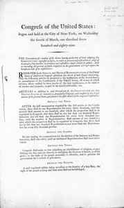 Yhdysvaltain Bill of Rights, valmistunut 1789 (painettu) tekijältä American School
