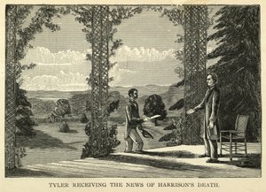 Tyler vastaanottaa uutisen Harrisonin kuolemasta, pub.1888 (kaiverrus) tekijältä American School