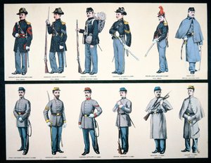 Unionin ja konfederaation armeijan univormut (väri litho) tekijältä American School
