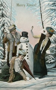 Viktoriaaniset naiset leikkivät lumiukon kanssa tekijältä American School
