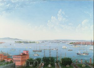 Näkymä New Yorkin satamaan Brooklyn Heightsista, n. 1860 (öljy pellavalle) tekijältä American School