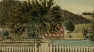 Näkymä punaisesta talosta aidalla, 1854 (wc, guassi paperilla) tekijältä American School