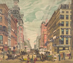 Vintage Näkymä Broadwaylle New Yorkissa, n.1880 (kromolitografia) tekijältä American School