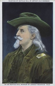 William "Buffalo Bill" Cody, yhdysvaltalainen partiolainen, puhvelinmetsästäjä ja showmies (värilitografia) tekijältä American School
