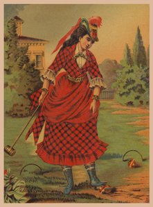 Nainen pelaa krokettia (chromolitho) tekijältä American School