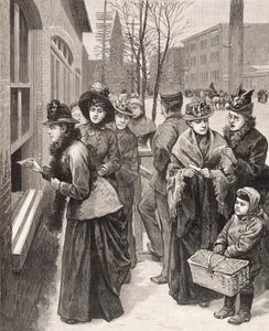 Naiset äänestävät Cheyennessä, Wyomingissa, Yhdysvalloissa (litografia). tekijältä American School