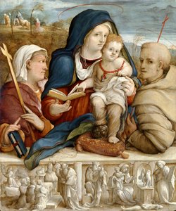"Neitsyt ja lapsi Pyhän Helenan ja Pyhän Franciscuksen välillä", n. 1520