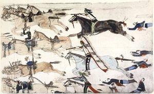 Little Bighornin taistelu, Montana, USA, 25.-26. kesäkuuta 1876 c1900 tekijältä Amos Bad Heart Buffalo