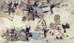 Majuri Marcus Renon komennon vetäytyminen (muste paperille) tekijältä Amos Bad Heart Buffalo