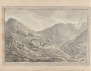 Näkymät Englannissa, Skotlannissa ja Walesissa: Bowder Stone Borrowdale, 30. elokuuta 1802 tekijältä Amos Green