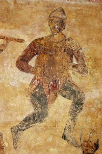 Muusikot ja akrobaatit yksityiskohtia tekijältä Ancient Russian frescos