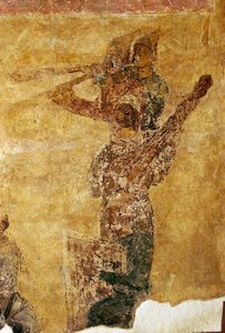 Muusikot ja akrobaatit yksityiskohtia tekijältä Ancient Russian frescos