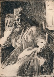 Etsaus Ruotsin kuningattaresta, c1909 tekijältä Anders Leonard Zorn