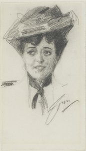 Nuoren naisen pää, jolla on hattu tekijältä Anders Leonard Zorn