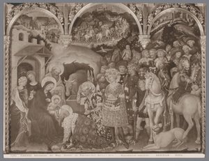 Valokuvakopio Gentile da Fabrianon maalauksesta Adoration of the Magi Firenze, Adorazione dei Magi (Gentile da Fabriano) Gall. Antica e Mod. (otsikko esineessä) tekijältä Anderson (firma)