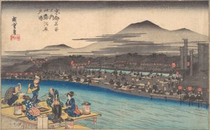 Iltaisin vilvoittelua Shijogawarassa, n. 1834, n. 1834. tekijältä Ando Hiroshige