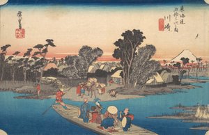 Lautta ylittää Rokugo-joen, n. 1834, n. 1834. tekijältä Ando Hiroshige