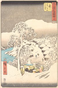 Fujikawa, kylä vuoristossa, aiemmin nimeltään Miyajiyama, 1855, 1855. tekijältä Ando Hiroshige