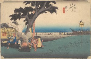 Fukuroi, teehuoneessa? 1834. , hyttynen. 1834. tekijältä Ando Hiroshige
