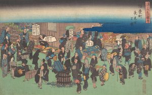 Kuva järjestyksessä odottavista yömarkkinoista, ? 1828. , hyttynen. 1828. tekijältä Ando Hiroshige