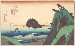 Jalostamaton sake, Shichiri on ranta, eikö vain? 1830. , hyttynen. 1830. tekijältä Ando Hiroshige
