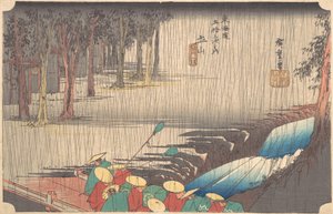 Kevätsade Tsuchiyaman 50. Tokaidon asemalla, 1800-luku. tekijältä Ando Hiroshige