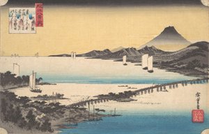 Auringonlasku Setassa. tekijältä Ando Hiroshige