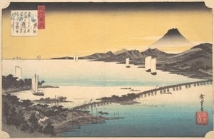 Auringonlasku Setassa, n. 1832, n. 1832. tekijältä Ando Hiroshige