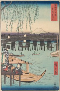 Toto, Ryogoku, sarjasta Kolmekymmentäkuusi näkymää Fuji Fugak -vuorelle..., 4. kuukausi, hevosvuosi 1858. tekijältä Ando Hiroshige