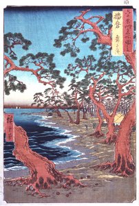 Puut järven rannalla, 1800-luku tekijältä Ando Hiroshige
